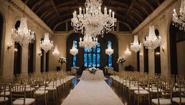 Les Tendances Mariage 2025 : Le Retour du Plafonnier en Cristal pour une Cérémonie Éblouissante